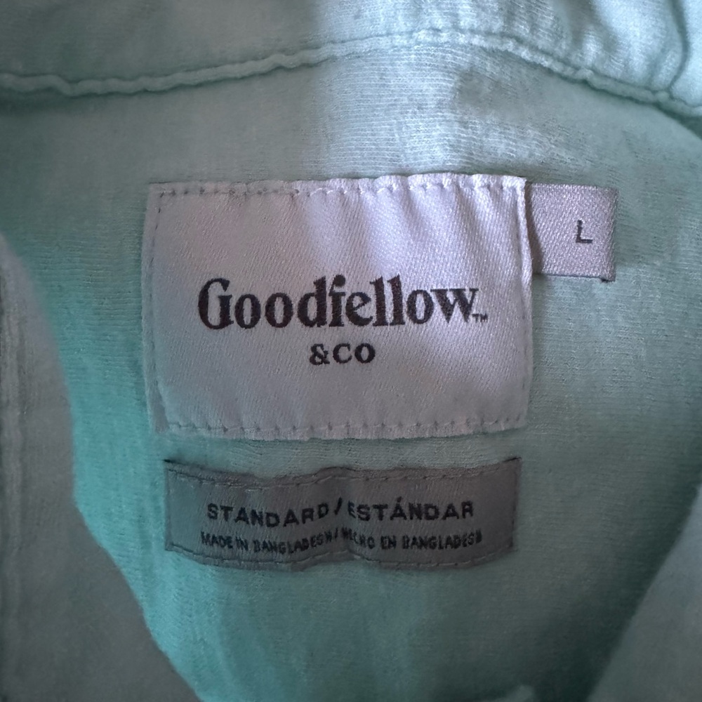 Goodfellow & Co 100% Cotton Men’s Sea Foam Green Sort Sleeve Button Shirt Large - Picture 2 of 5